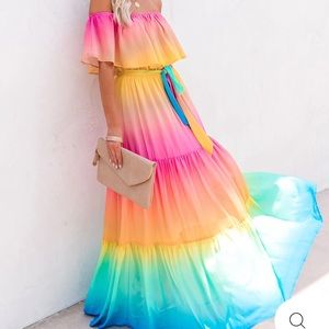 Vici Dolls Rainbow Skies Off the Shoulder Maxi